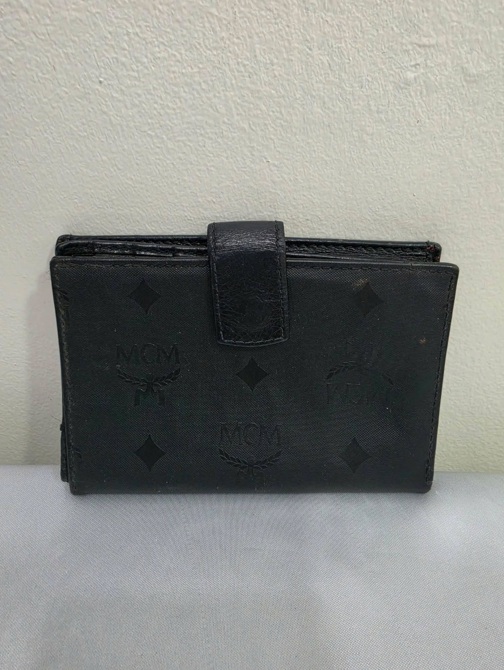 MCM Black Monogram Snap Wallet
